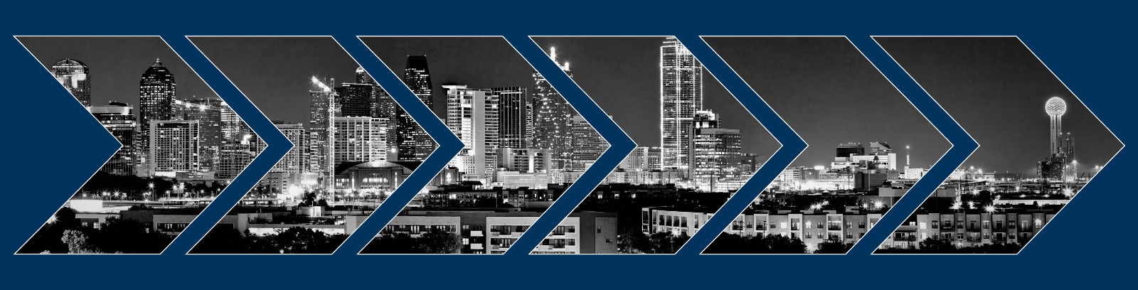 Dallas skyline overlayed with GPB arrows